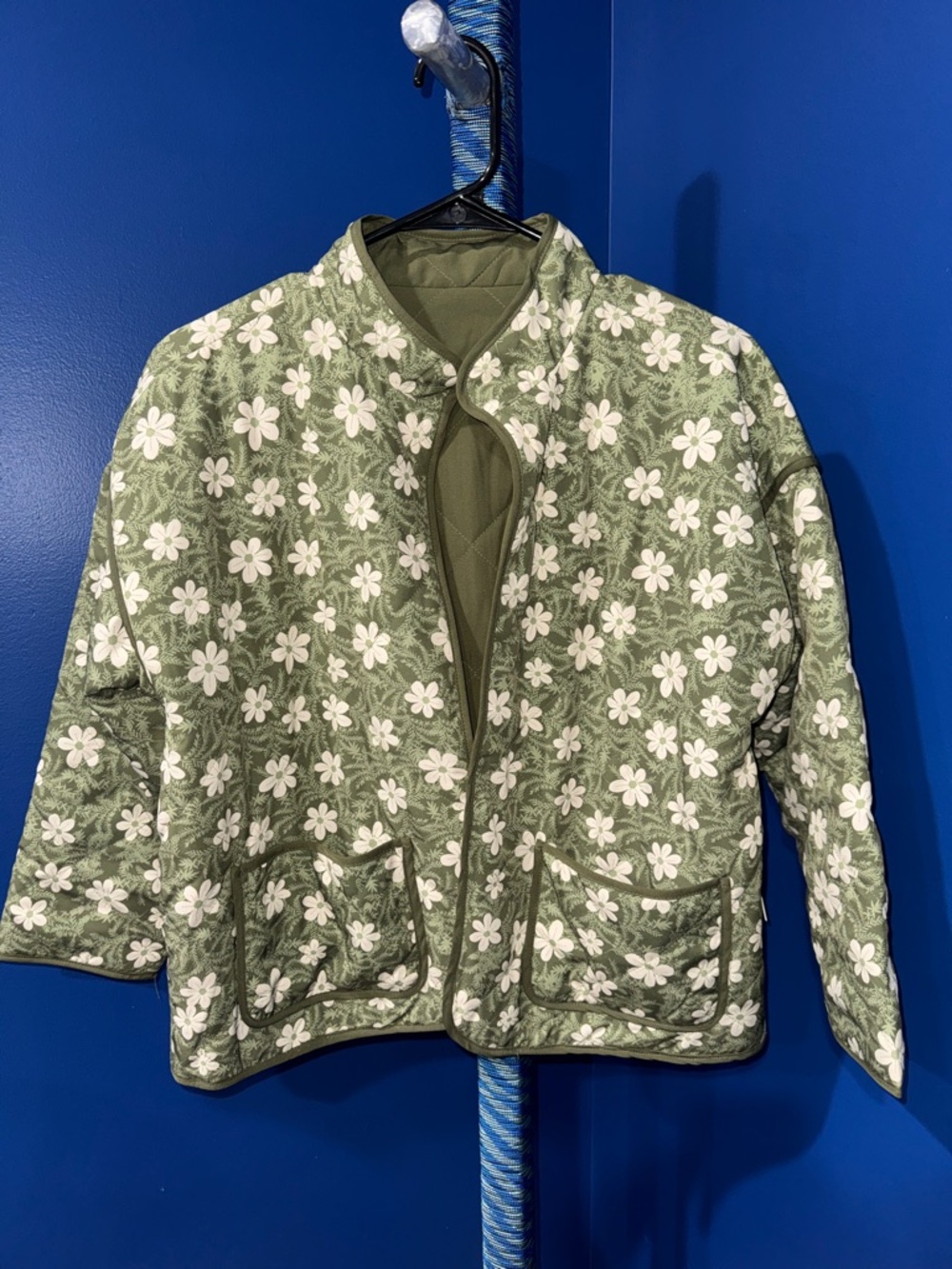 SABRINA LAUREN- NWT Reversible Green Floral Open Front Jacket Size Petite Med - Picture 3 of 14